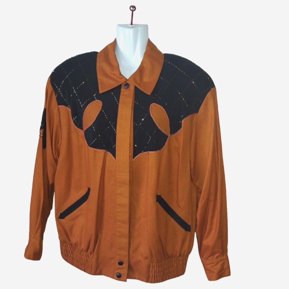 Women's Rust Bomber Jacket with Black Quilted Yoke